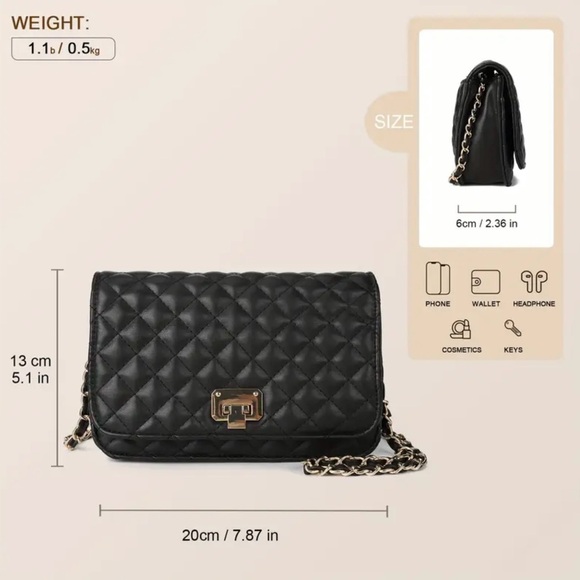 Elegant Black Quilted Chain Bag - Picture 4 of 6